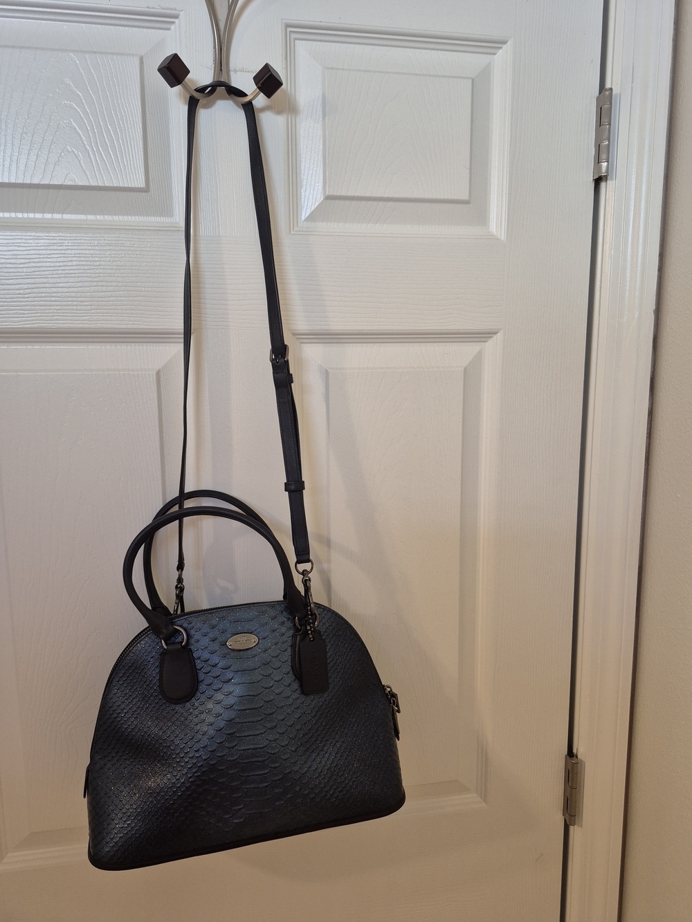 Coach Cora Dome Metalic Blue Satchel with Crossbody Strap